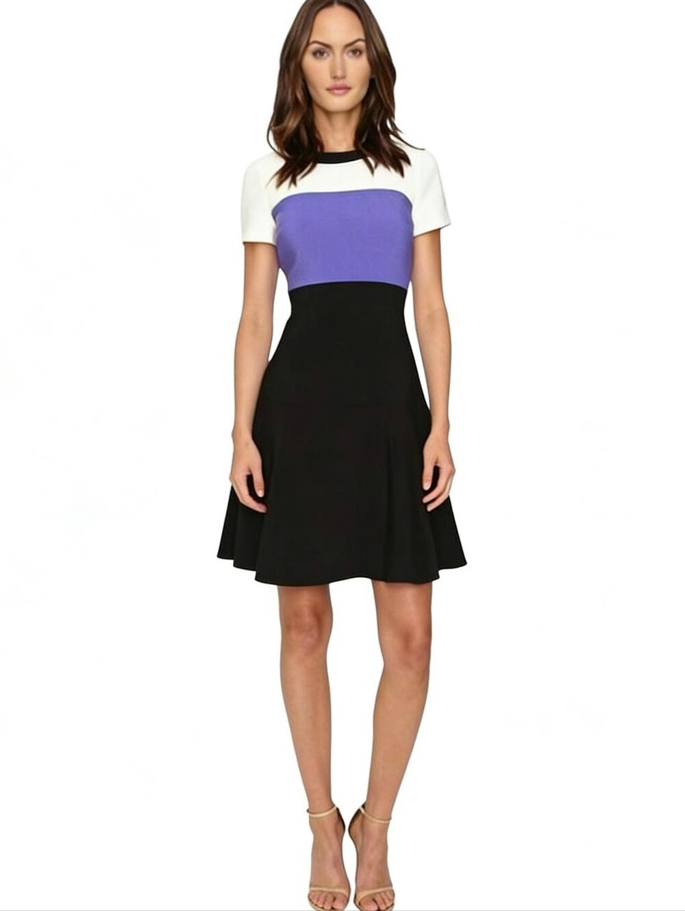 KATE SPADE Dress Color Block Purple Black Cream Lined Stretch Sz 12